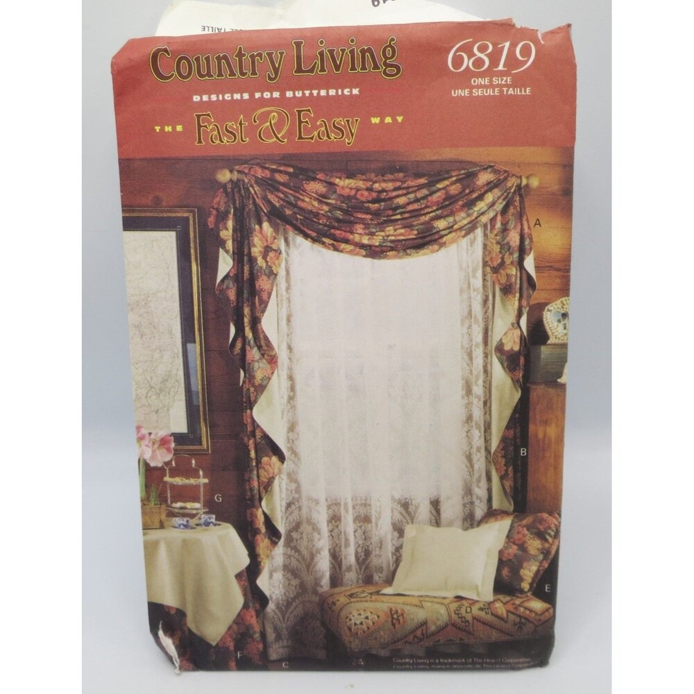 Butterick Country Living 6819 Window Treatments Tablecloth Pillows ONE SIZE